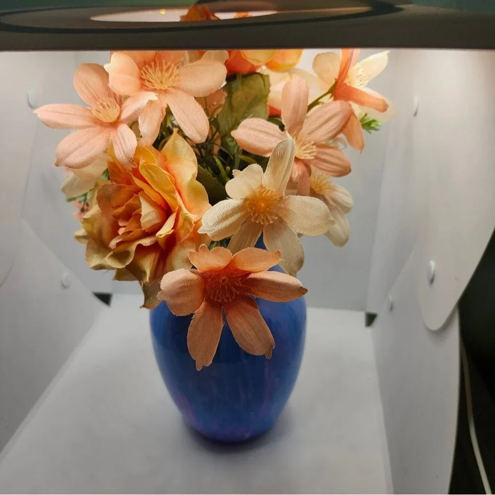 Hand Crafted Floral Table Centerpiece Peach Daisy Flower Glass Vase